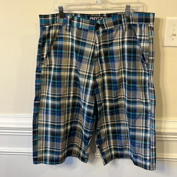 Enyce By Sean Combs Blue Plaid Cotton Shorts Size 36 - Picture 2 of 4